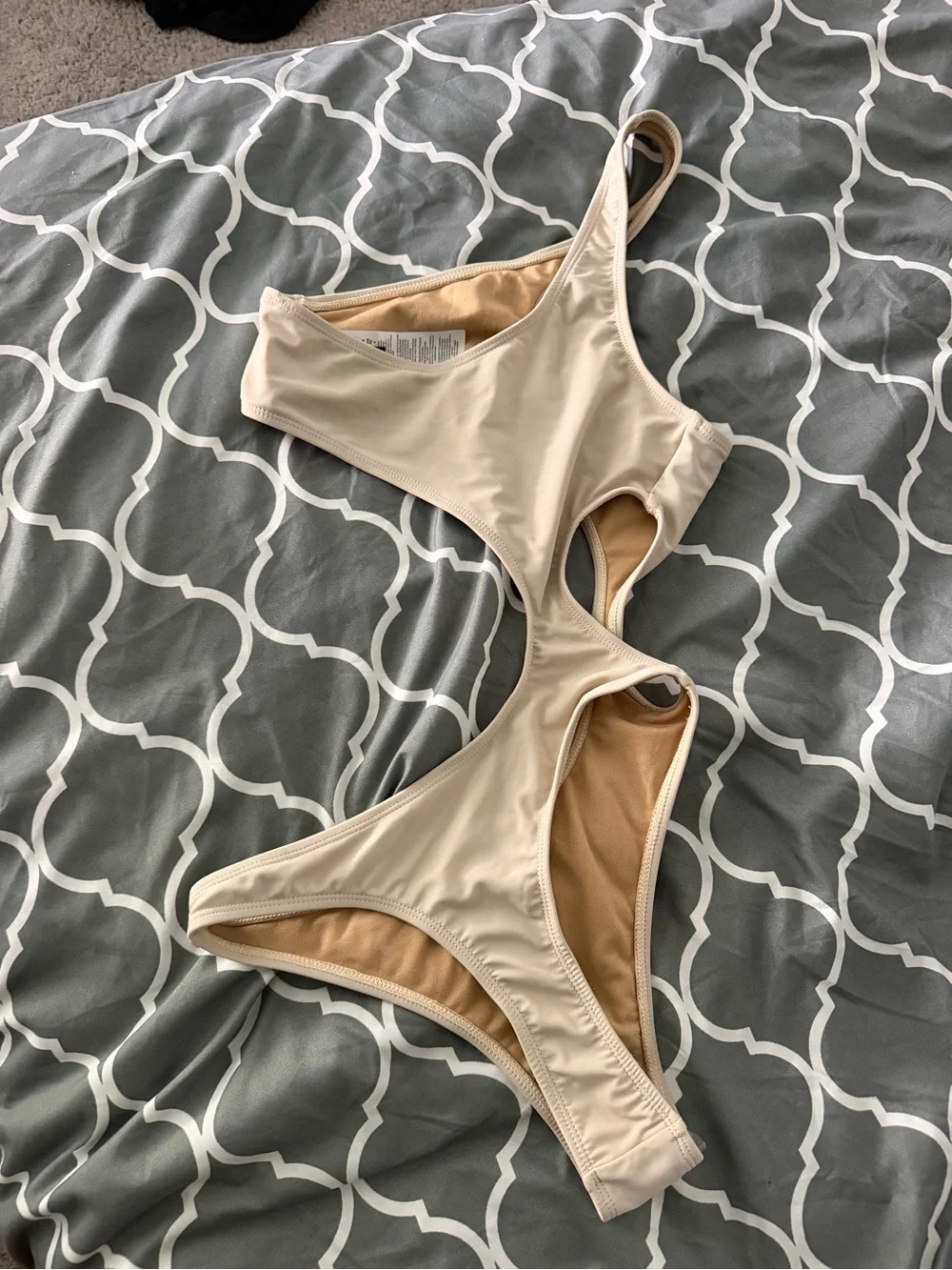 PrettyLittleThing Beige Cutout One-Piece Swimsuit